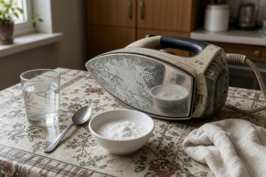 Грязь дала деру из утюга: 1 чайная ложка на стакан — и подошва сияет как зеркало, скользит как по маслу